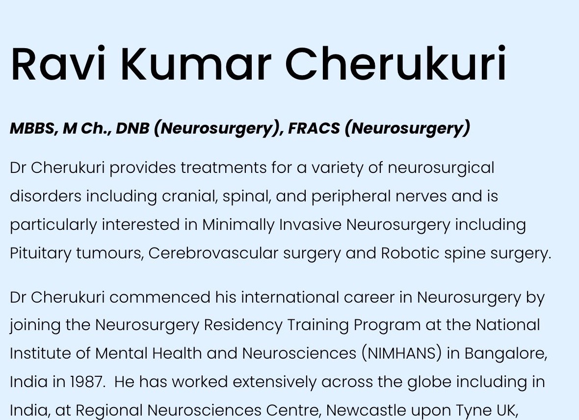 The About page: ‘Ravi Kumar Cherukuri’, his qualifications, and the start of his professional background