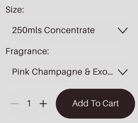 The existing All in 1 Cleaner card with ‘250mls Concentrate’ and ‘Pink Champagne & Exotic Fruits’ selected, and the Add To Cart button available